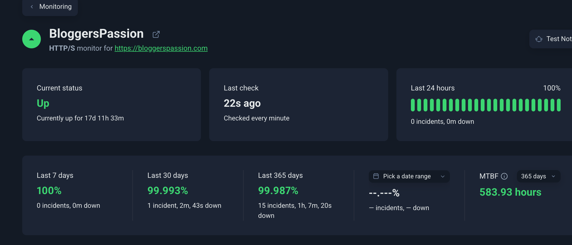 bluehost uptime last 1 year