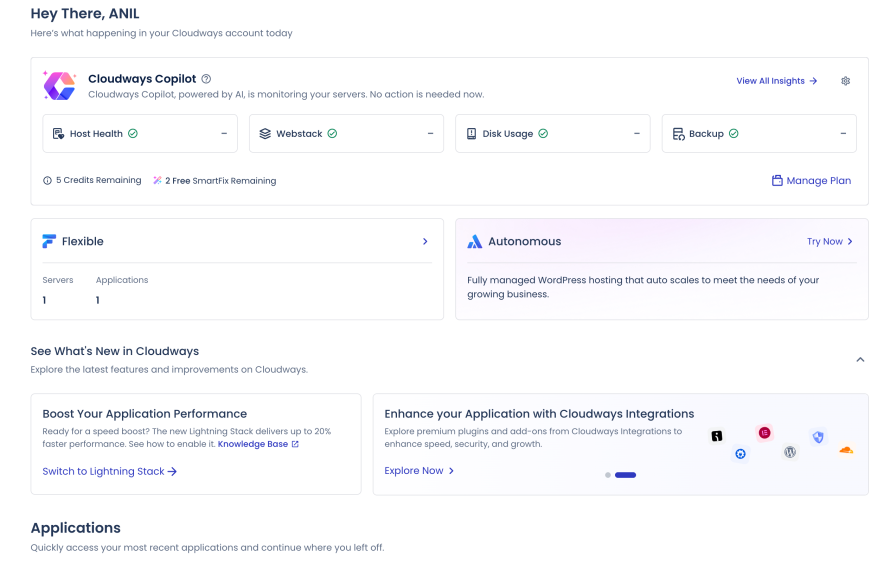 cloudways dashboard
