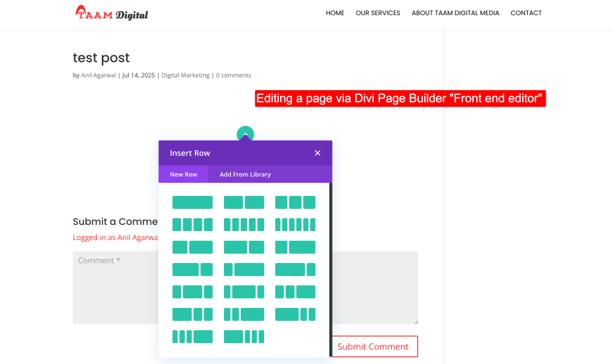 divi front end editor