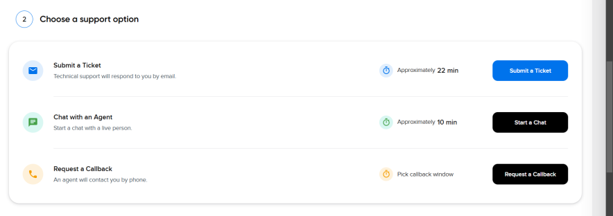dreamhost shows available customer support options with live waiting time