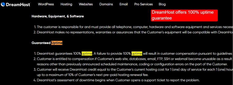 dreamhost uptime guarantee