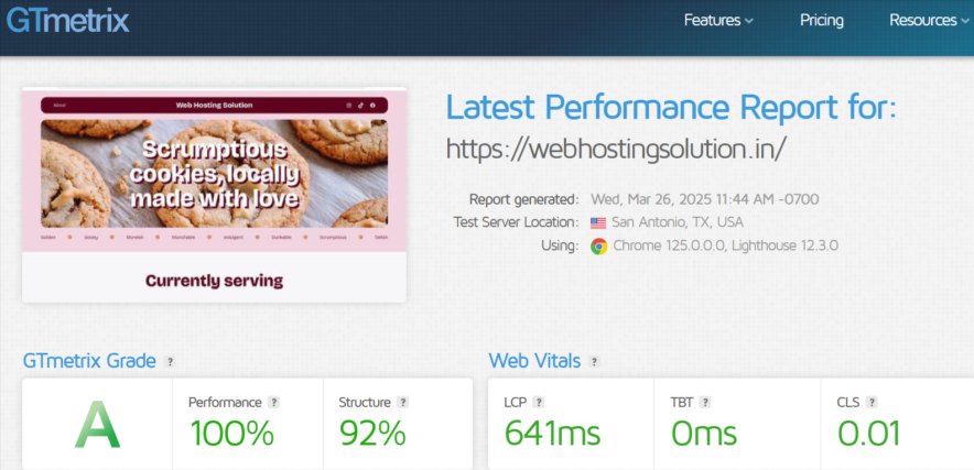 gtmetrix report of wordpress hosting servers
