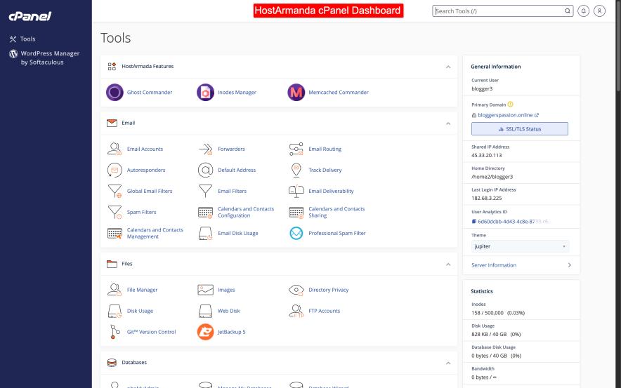 hostarmada cpanel dashboard