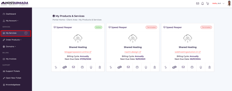 hostarmada user interface