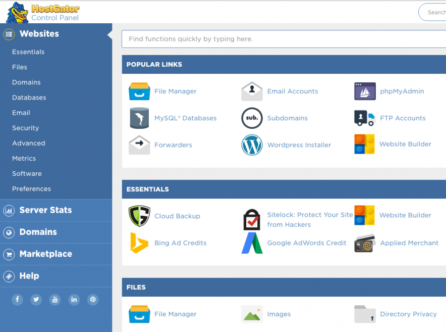 hostgator user interface