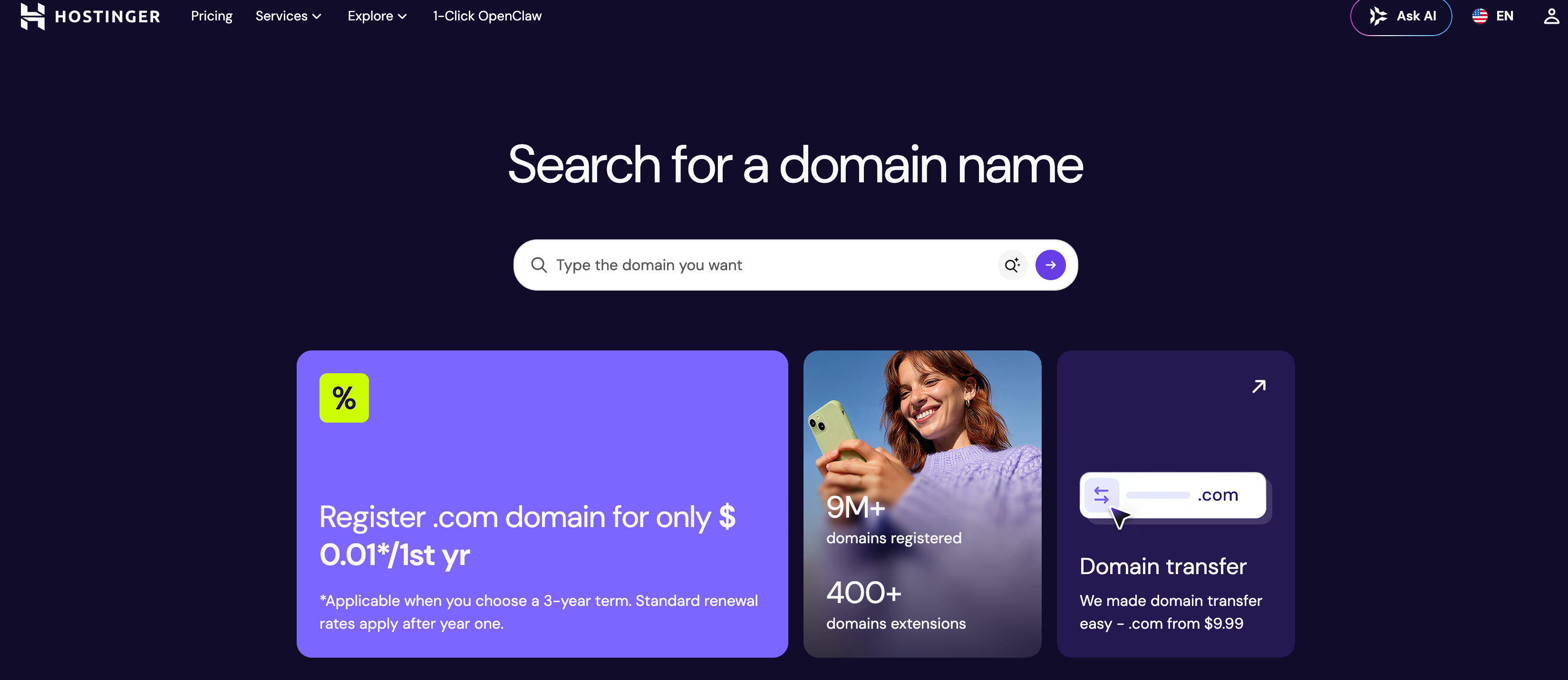 hostinger domain registration