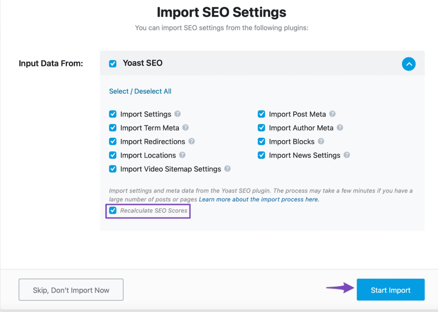 import seo settings