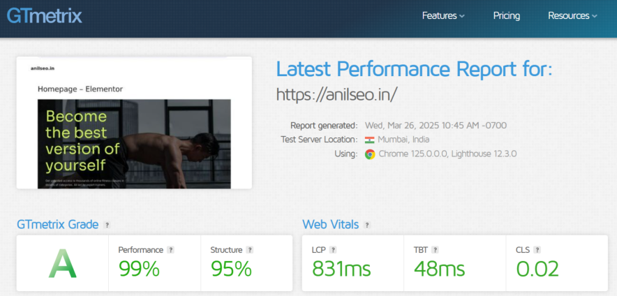 kinsta hosting is the fastest among all - page loading time test done via gtmetrix