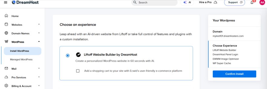 liftoff ai website builder from dreamhost