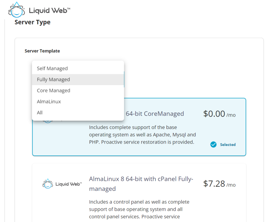 liquid web plan selection