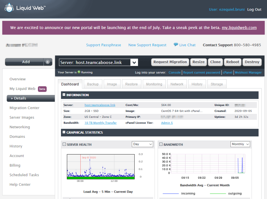 liquid web technical cpanel interface - outdated