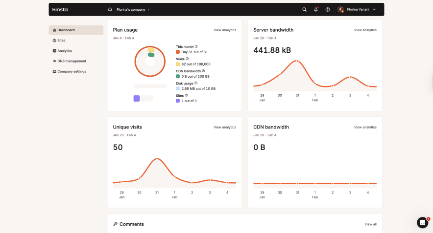 MyKinsta dashboard