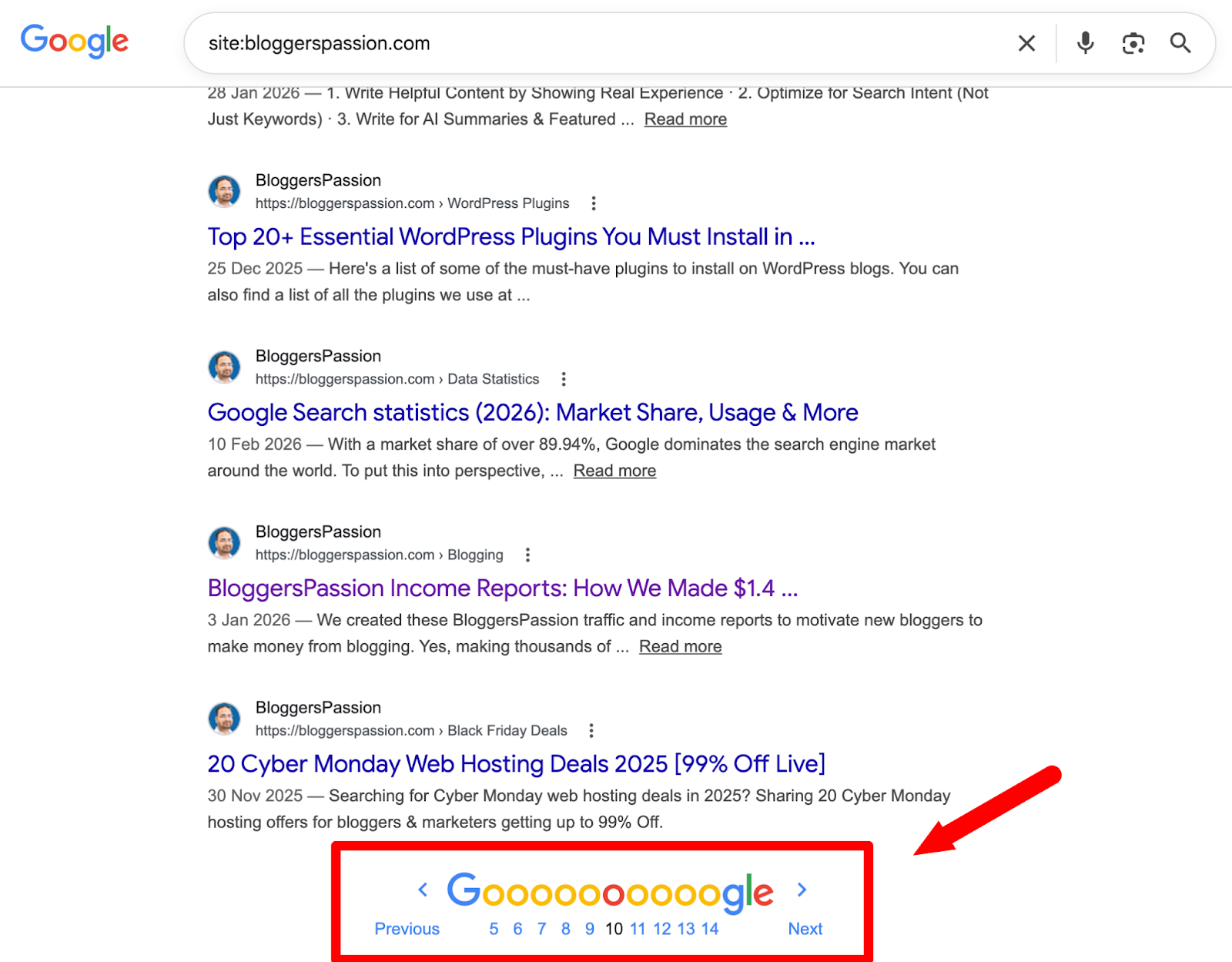 number of results