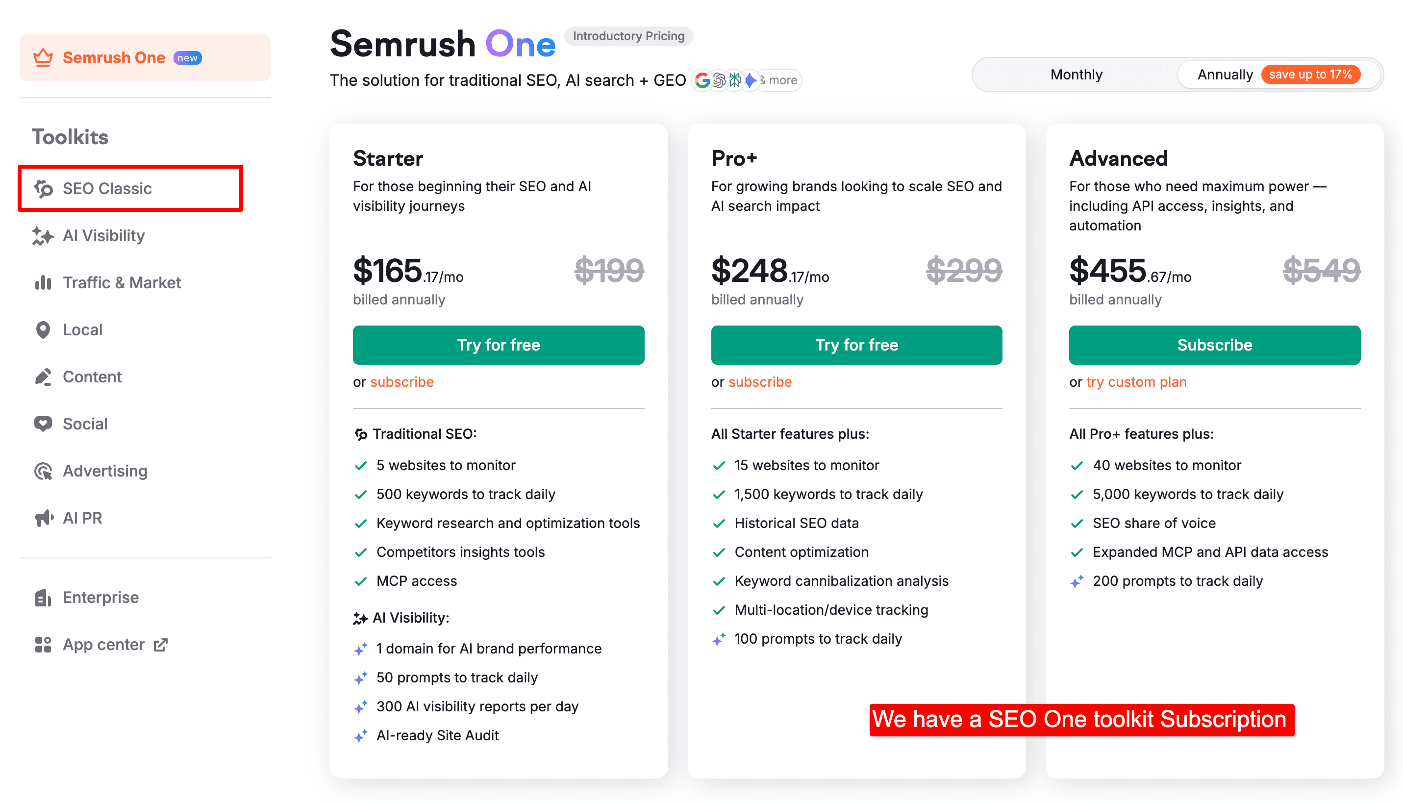 see toolkits available in semrush