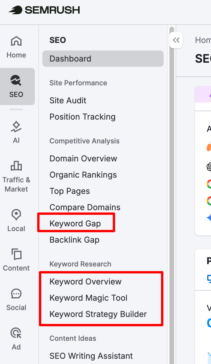 semrush keyword research tools