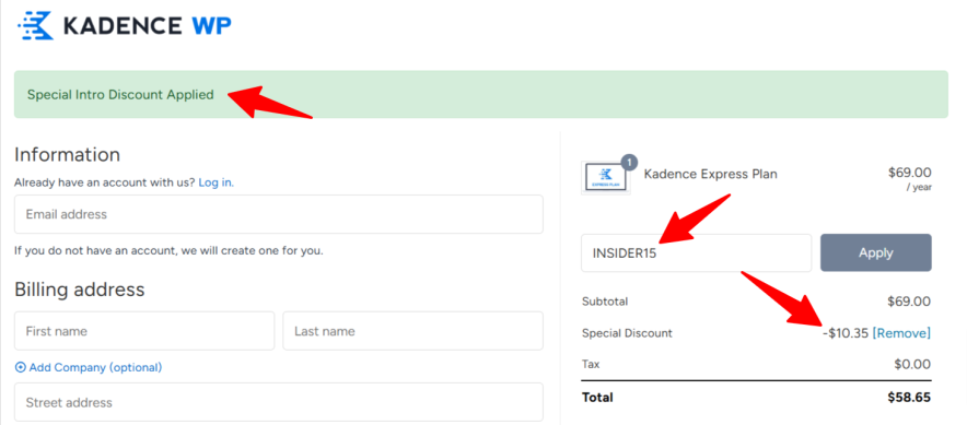 Step 3 Apply the KadenceWP Discount Code