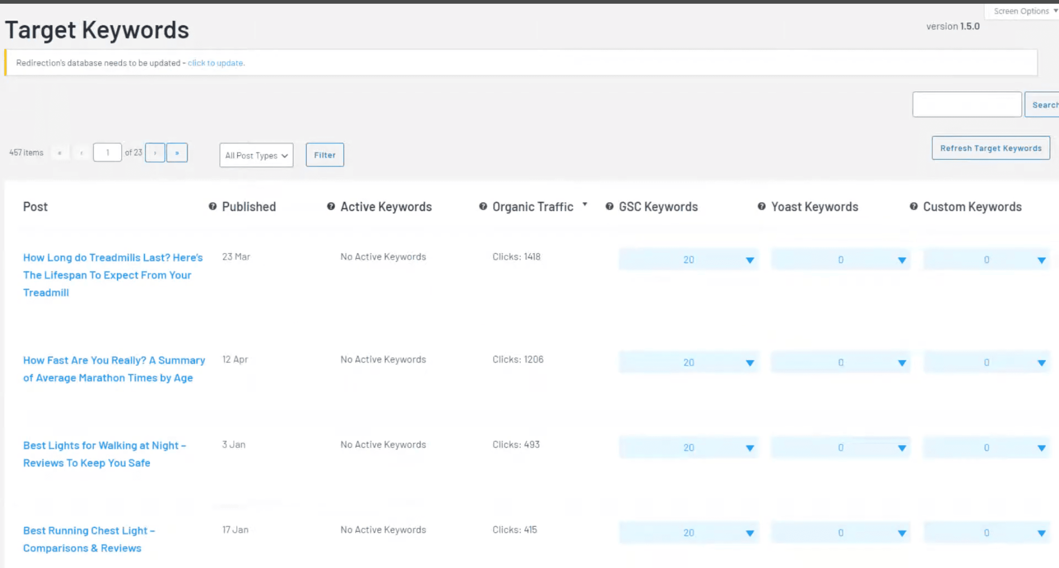 target keywords option in link whisper