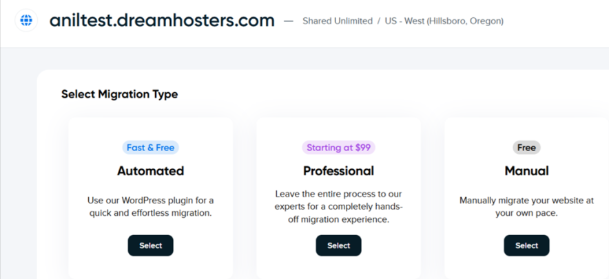 website migration available options in dreamhost