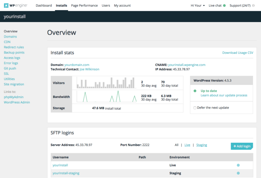 wpengine interface