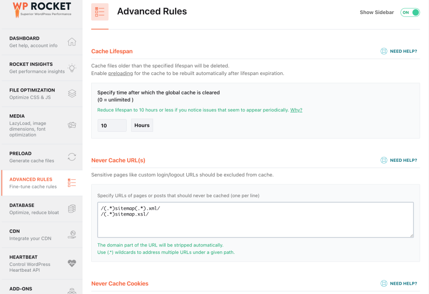 WP Rocket advanced rules
