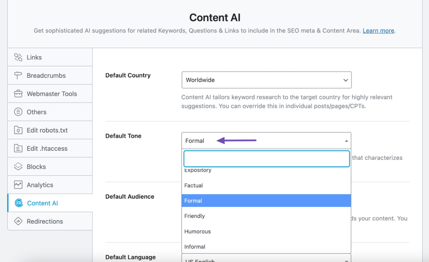 writing tone setting seo plugin