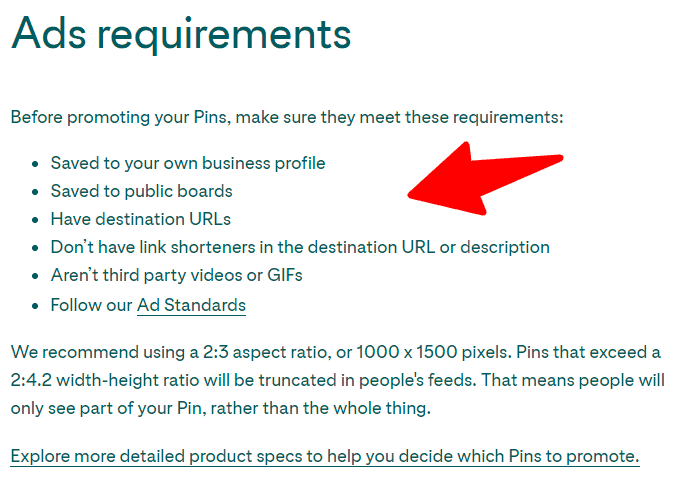 pinterest ads requirements