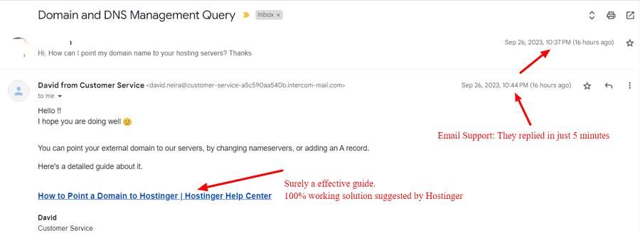 hostinger email support response