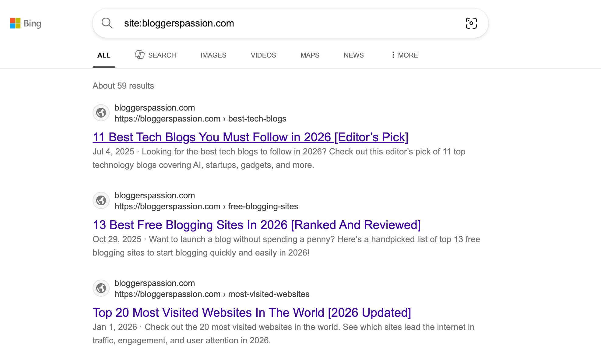 bing results
