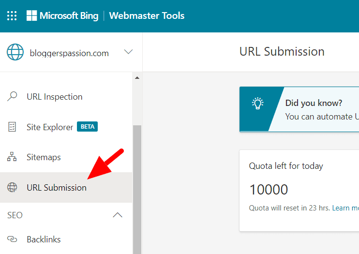 bing URL Submission