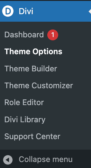 divi theme options located in wordpress dashboard