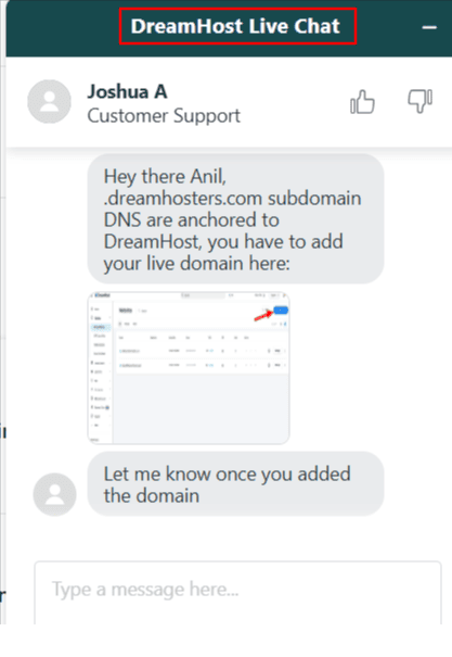 dreamhost live chat widget