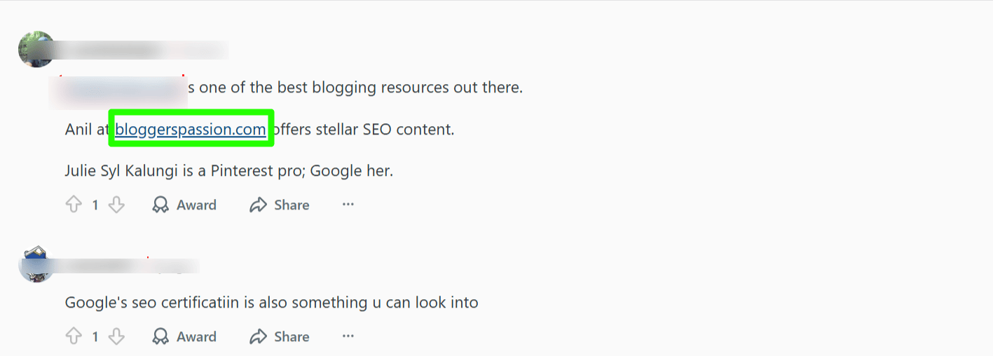 Example of UGC Backlinks