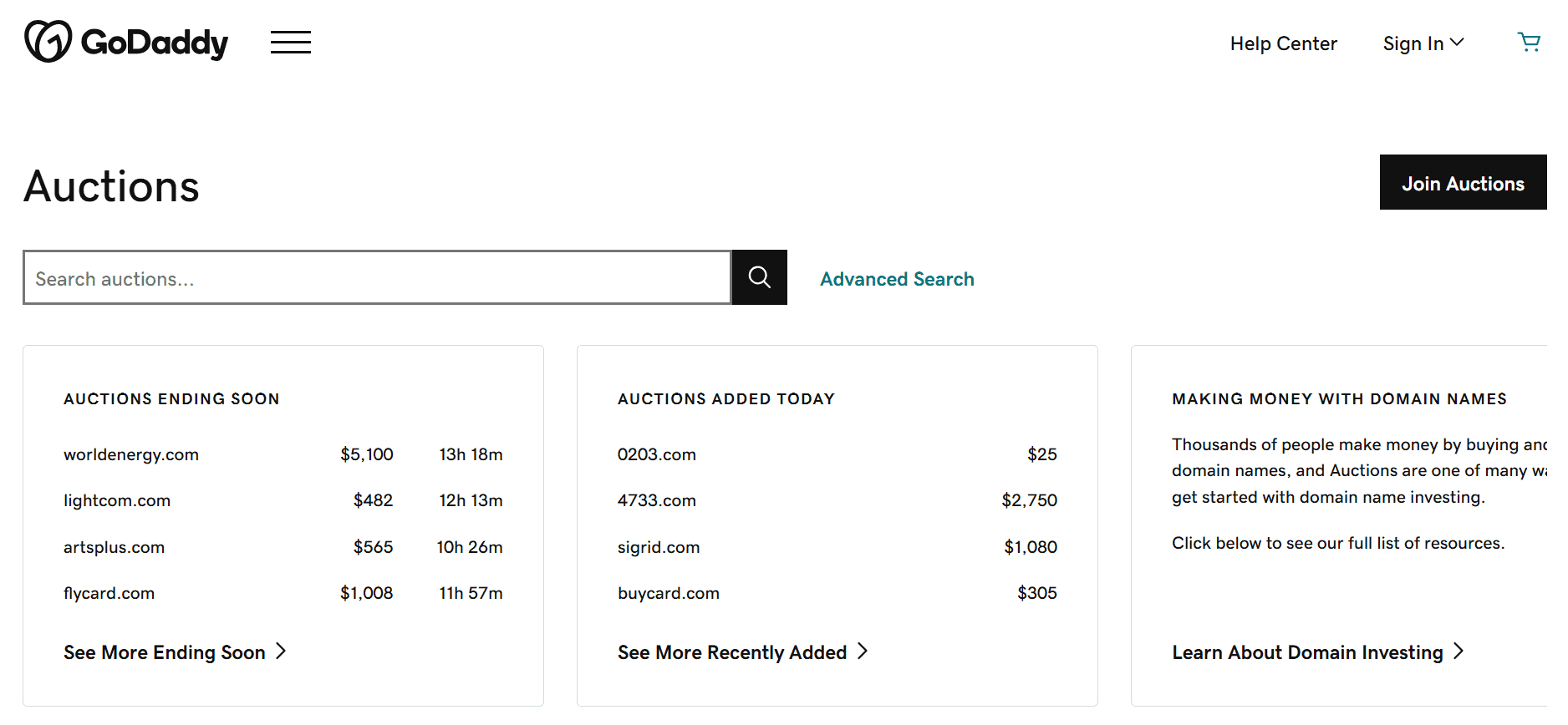 Godaddy auction