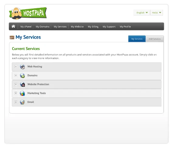 HostPapa dashboard