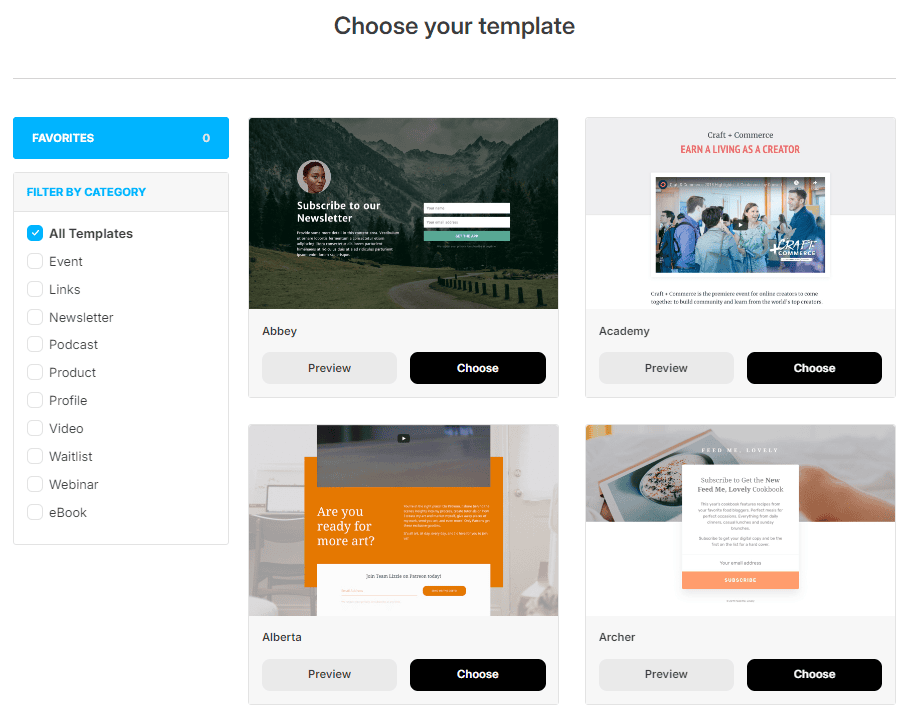 landing page templates