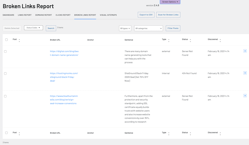 link whisper broken links reports