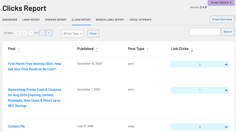 link whisper clicks report
