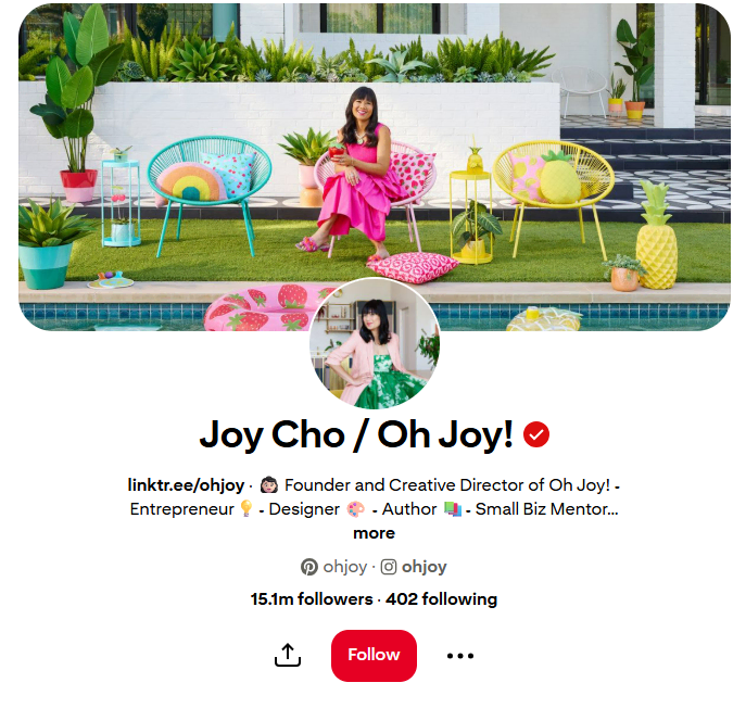 Joy Cho is the most followed Pinterest Account