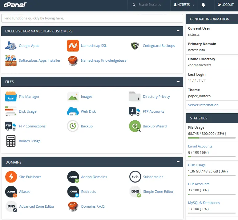 namecheap cpanel