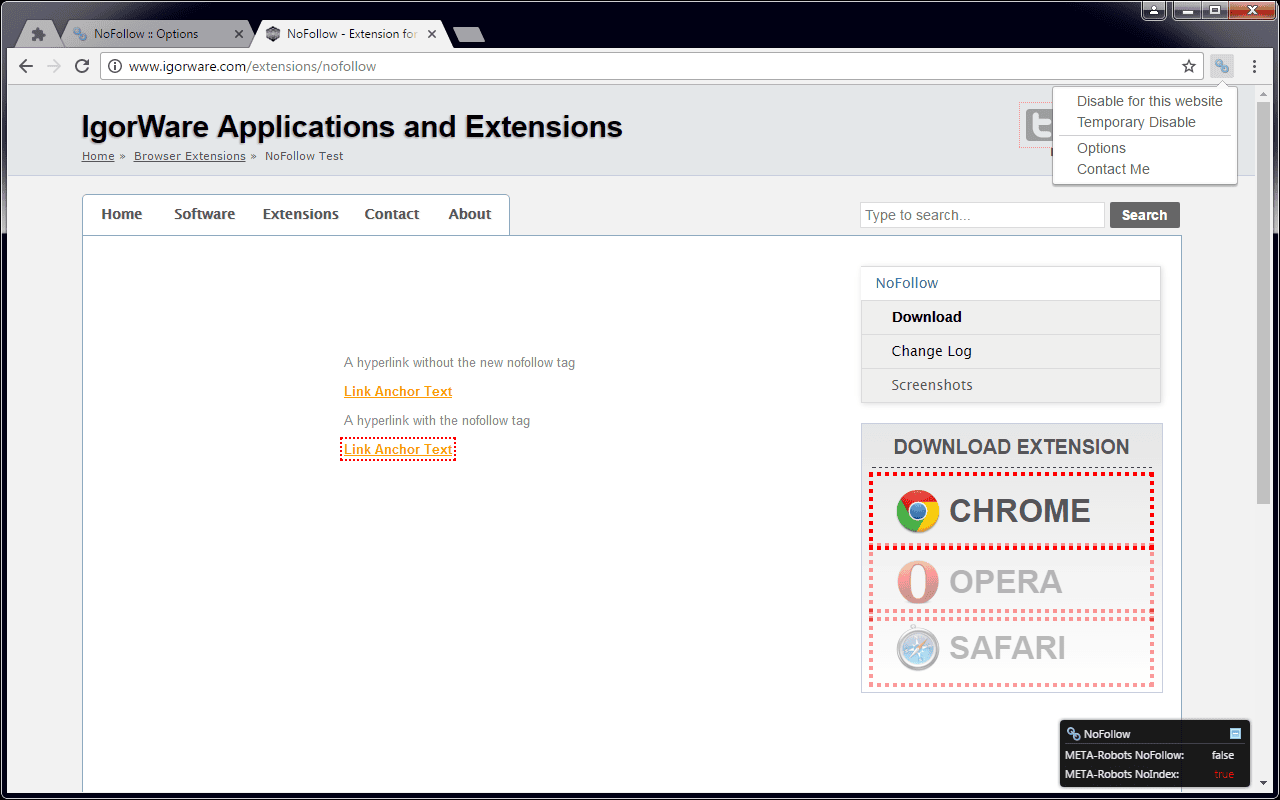 Nofollow extension