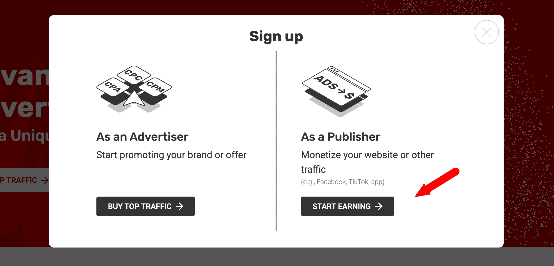 register as a publisher with adsterra