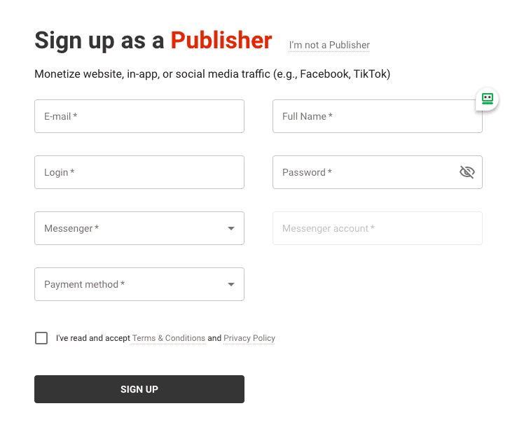 Sign up as a publisher