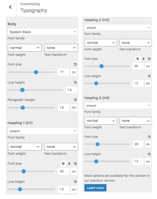 typography options in GP