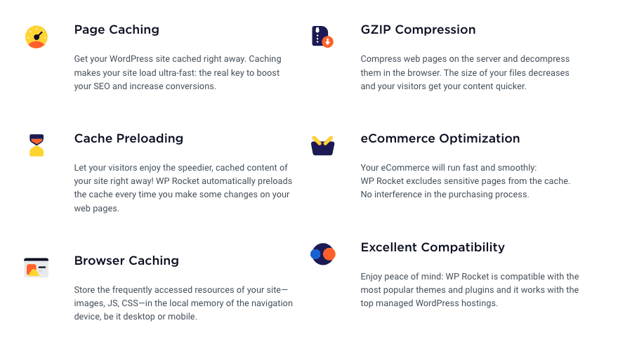 WP Rocket features list