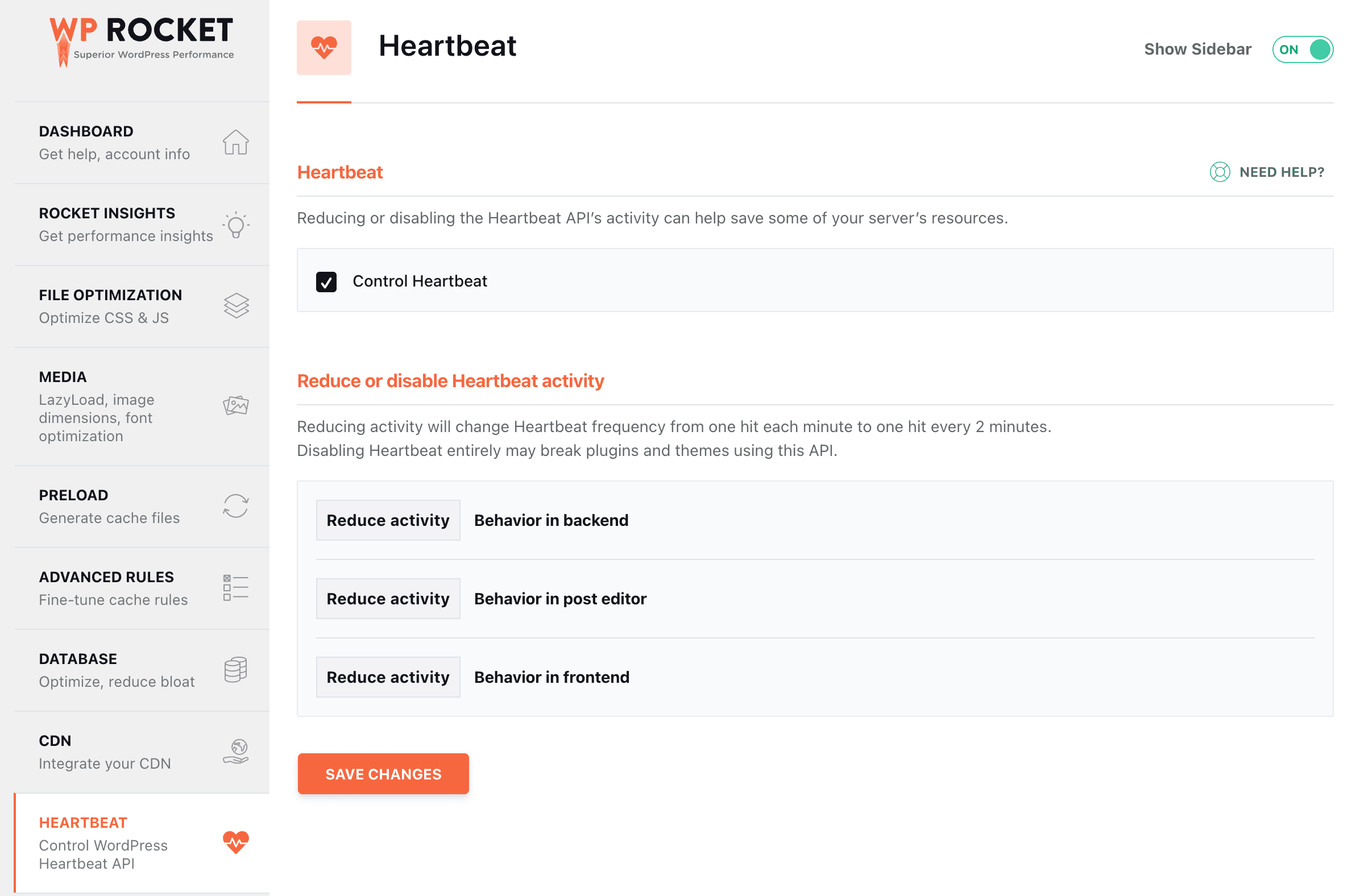 wp rocket heartbeat